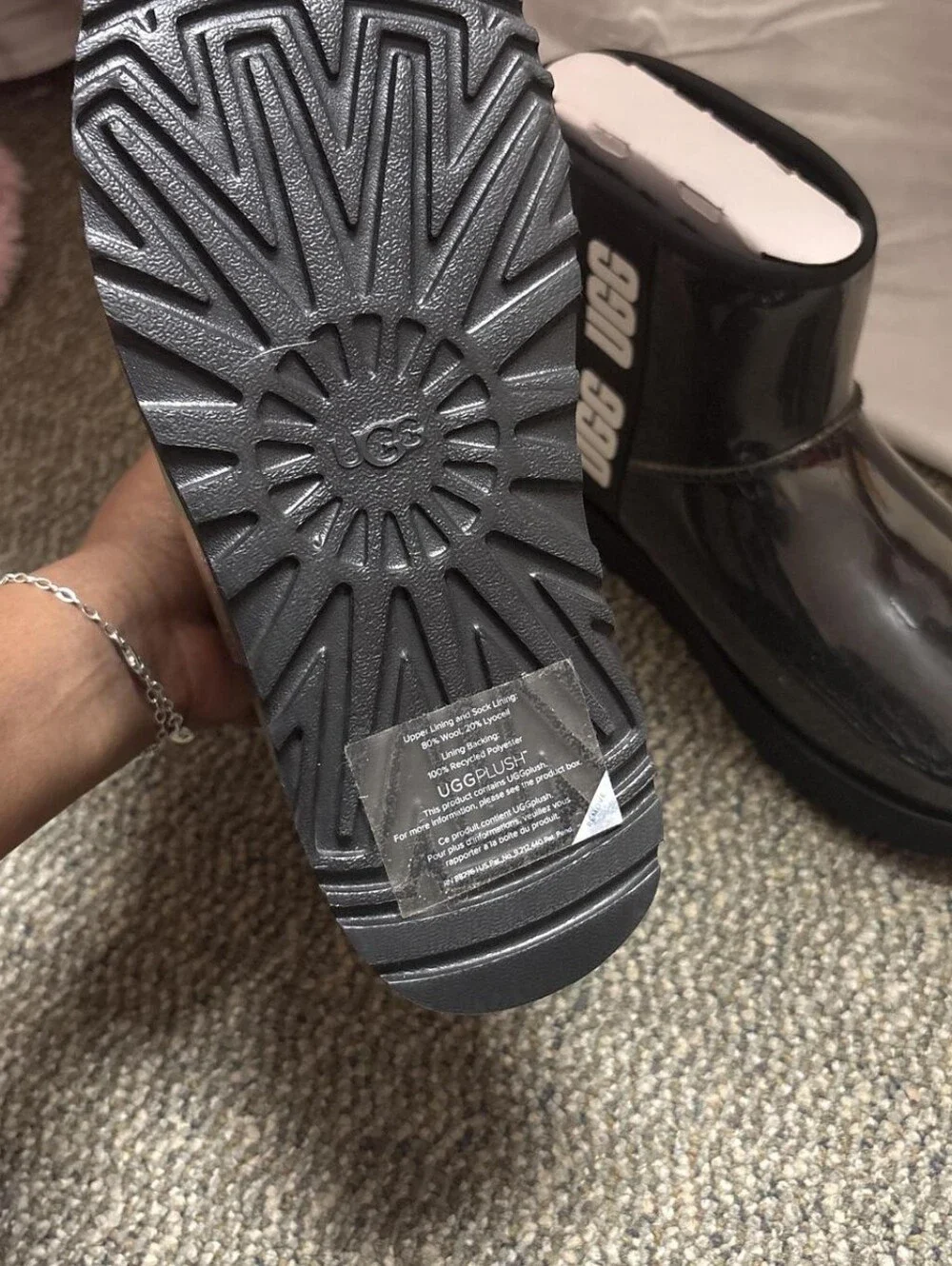 NWOT UGG Classic Black Clear Short Waterproof Boot Size 7